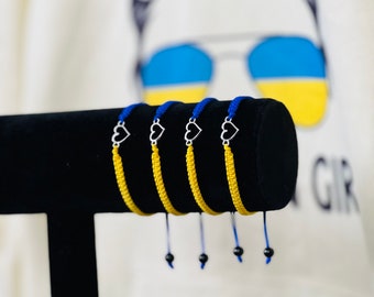 Ukrainian Flag colors handmade bracelet with heart charm. Stand with Ukraine, Support Ukraine. Pray for Ukraine.