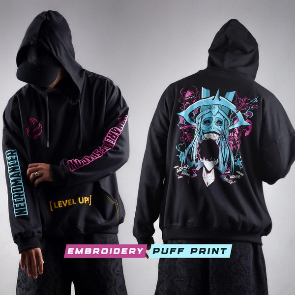 Anime Hoodie, Unisex Level Up Puff Printed, Embroidered Logo Anime Oversized Cosplay Hoodie, Japanese Manga Anime Hoodie Gift for him & her