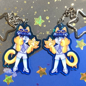 Hnk- Cat Moon Phos- 2.5 Inch Acrylic Keychain (Double Sided)