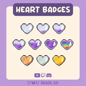 10 Lila Herz Container Sub Abzeichen | Die Pixel Art Badges sind bereit zur Verwendung auf Twitch, YouTube, Discord & Mehr