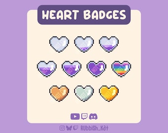 10 Purple Heart Container Sub Badges | Pixel Art Badges ready to use on Twitch, YouTube, Discord & More