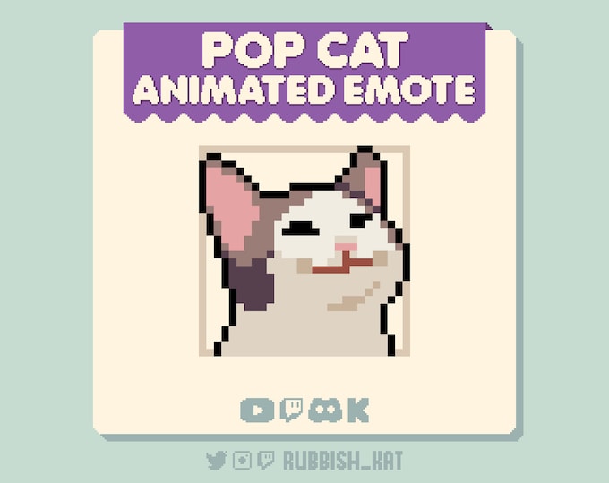 Pop Cat Animated Pixel Art Emote for Twitch, Discord & Youtube | Ready ...