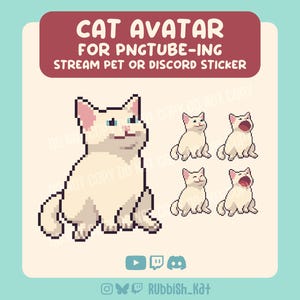 Avatar de gato blanco en PNGtube para streaming / Twitch, Discord y YouTube / Pixel Art, estilo POP (descarga digital)