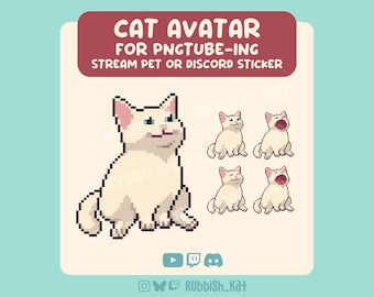 White Cat PNGtube Avatar for Streaming | Twitch, Discord & YouTube | Pixel Art, POP cat inspired (Digital Download)
