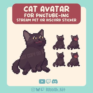 Black Cat PNGtube Avatar for Streaming, Twitch, Discord & Youtube | Cute Pixel Art, POP cat inspired