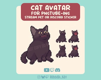 Black Cat PNGtube Avatar for Streaming, Twitch, Discord & Youtube | Cute Pixel Art, POP cat inspired