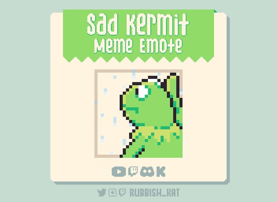 Sad Kermit / Kermit the Frog Longing Rain, Pixel Art Meme Emote
