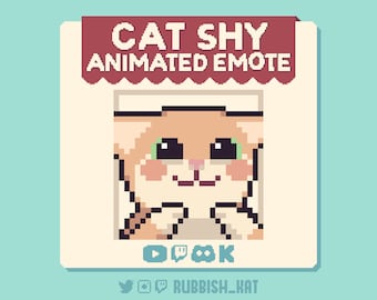 Cat Shy Animated Pixel Art Emote, Ginger Cat | Ready to use on twitch, discord, youtube & more