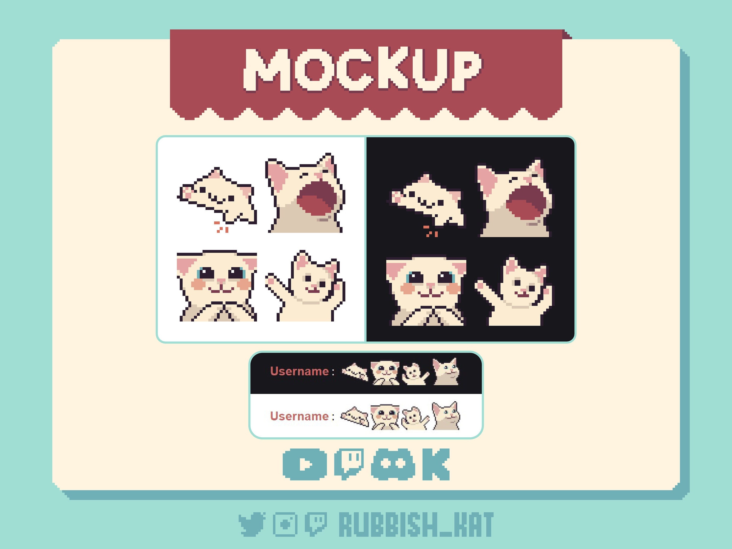 4 White Cat Animated Emote Bundle | Handmade Pixel Art Emotes | Bongo ...