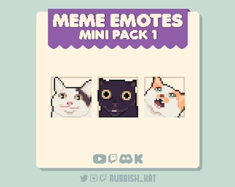 3 Pixel Art Cat Meme Emotes for Twitch & Discord | Ready to use