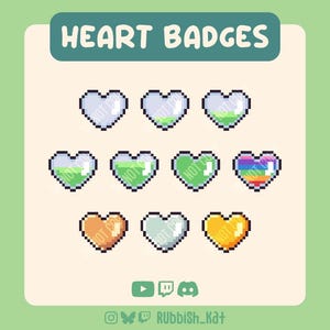 10 Green Heart Container Sub / Bits Badges | Pixel Art Badges for Twitch, Youtube, Discord & More