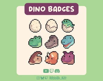 6 odznak Pixel Art Dino Head Twitch Sub lub Bits + 3 odznaki jajek | Gotowe do użycia