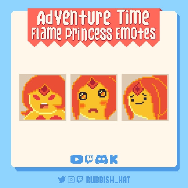 3 Adventure Time Emotes | Flame Princess / Pheobe | Pixel Art | Ready to use with Twitch, Discord or YouTube