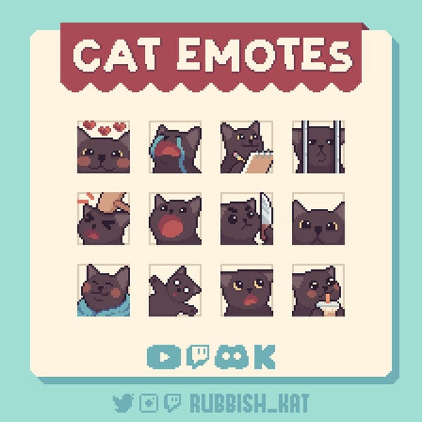 Black Cat Emote Bundle | 12 Pixel Art Emotes | Ready to use with Twitch, Discord, YouTube or Kick