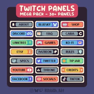 Paneles de Twitch con estilo pixel art retro / Más de 30 paneles para streaming (descarga digital)