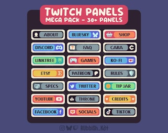 Paneles de Twitch con estilo pixel art retro / Más de 30 paneles para streaming (descarga digital)