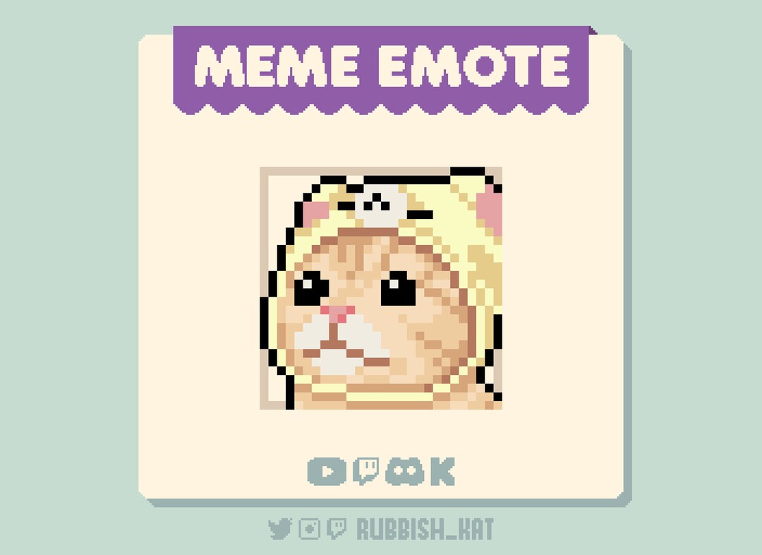 Kitty Cute, Cat in Bear Hat Pixel Art Meme Emote Ready to Use on Twitch