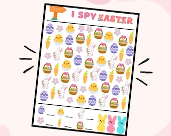 Spring Easter I Spy - Seek & Find Counting Worksheet Activity Page Printable - Preschool Kindergarten