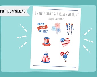 Independence Day Scavenger Hunt - July 4th Worksheet Activity Page Printable - Preschool Kindergarten - Fourth of July