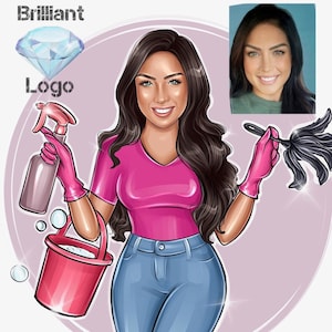 Cleaning Business Logo Design, Housekeeper Cartoon Logo, Maid Servise Logo, Office Cleaner Portrait Logo,  House Chores Logo, Business Logo