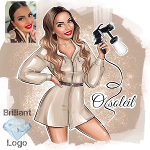 Logo voor Airbrush Tanning Studio, Logo met Airbrush Gun, Spray Tan Logo, Tanning Artist, Cartoon Portrait, Beauty Salon Logo, Business Logo