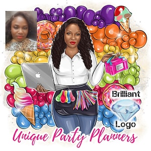 Party Decorator Logo, Crafter Logo Design, Holiday Decorator Logo, Festive Logo Design, Event Planner Logo, Balloons Logo, Cartoon Portrait