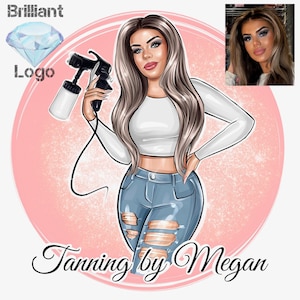 Spray Tan Logo Design, Spray Tanning Studio, Logo With Airbrush Gun, Tanning Artist Logo, Beauty Salon Logo, Cartoon Logo, Logo Portrait