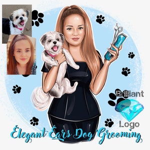 Pet Groomer Logo Design, Pet Breeder Logo, Dog Walker logo, Family Logo with Pet, Pet Logo, Cartoon logo, Digital Portrait, Business Logo