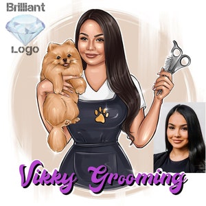 Pet Groomer Logo Design, Pet Shop Logo, Dog Groomer Logo, Pet Breeder Portrait, Dog Walker logo, Grooming Cartoon Logo, Business Logo Design