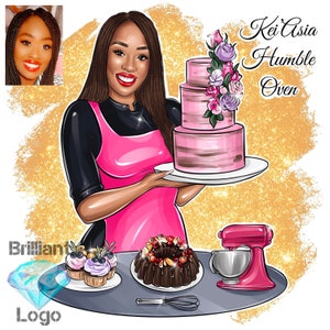 Bakery Logo Design, Bake Business Logo, Cupcake Custom Logo, Cartoon Logo, Sweets Logo, Chef Logo Portrait, Baker Logo Design, Dessert Maker