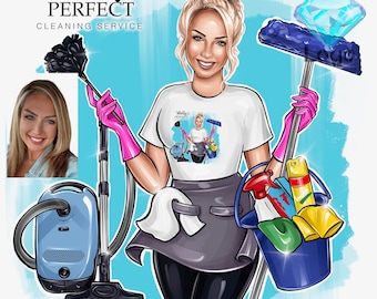 Custom Cleaning Service Cartoon Logo Design (Digital Portrait)