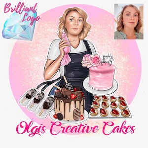 Logo Baker Cartoon, Projekt logo Chef, Niestandardowa piekarnia, Logo cukierni, Logo producenta deserów, Dekorator ciast, Logo producenta świec, Logo firmy
