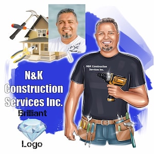 Logo dell'appaltatore, design del logo dell'uomo, logo della rondella, ritratto dell'uomo edile, logo del costruttore, agente immobiliare, logo tuttofare, logo del consulente
