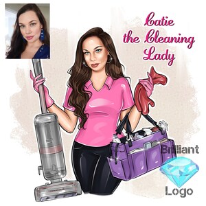 Cleaning Business Logo, Cartoon Portrait, Cleaning Service Logo, Office Cleaner, Housekeeping Logo, Woman Logo, Cleaning Lady, Caricature