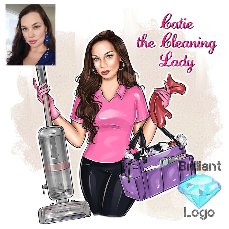 Cleaning Business Logo, Cartoon Portrait, Cleaning Service Logo, Office Cleaner, Housekeeping Logo, Woman Logo, Cleaning Lady, Caricature