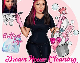 Cleaning Business Logo, Cartoon Portrait, Cleaning Service Logo, Office Cleaner, Housekeeping Logo, Woman Logo, Cleaning Lady, Caricature