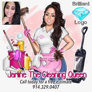 Custom Logo, Cleaning Service Logo, Cartoon Portrait, Cleaning Business Logo, Office Cleaner, Housekeeping Logo, Woman Logo, Cleaning Lady