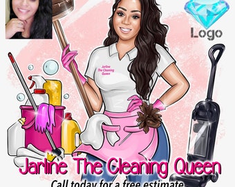 Custom Logo, Cleaning Service Logo, Cartoon Portrait, Cleaning Business Logo, Office Cleaner, Housekeeping Logo, Woman Logo, Cleaning Lady