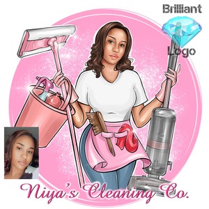 Cleaning Business Logo, House Chores Logo, Cartoon Logo Design, Office Cleaner Logo, Housekeeper Logo, Portrait Logo, Maid Service Logo