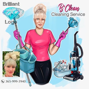 Cleaning Business Logo, Cartoon Portrait, Cleaning Service Logo, Office Cleaner, Housekeeping Logo, Woman Logo, Cleaning Lady, Caricature