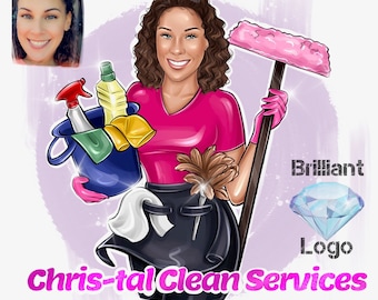 Cleaning Business Logo, Cartoon Portrait, Cleaning Service Logo, Office Cleaner, Housekeeping Logo, Woman Logo, Cleaning Lady, Caricature