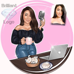 Podcaster-logo, cartoonportret, podcast-omslagkunst, radiohost-branding, podcast-show-logo-ontwerp, Facebook-logo, Blogger-logo, aangepast logo