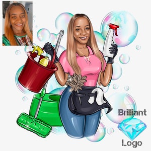 Cleaning Business Logo, Cartoon Portrait, Cleaning Service Logo, Office Cleaner, Housekeeping Logo, Woman Logo, Cleaning Lady, Caricature