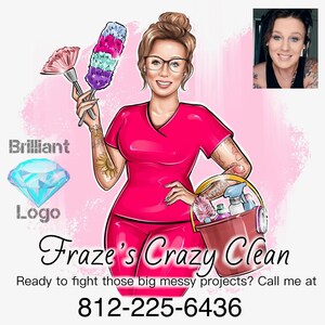 Cleaning Business Logo, House Chores Logo, Cartoon Logo Design, Office Cleaner Logo, Housekeeper Logo, Portrait Logo, Maid Service Logo