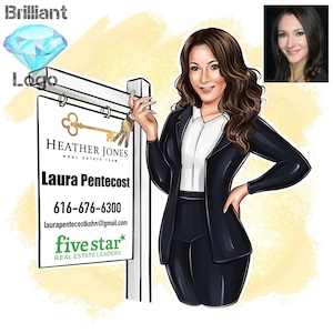 Custom Logo, Business Logo Portrait, Custom Caricature Logo, Portrait Custom Avatar, Character Logo Design, Real Estate Agent, Cartoon Logo