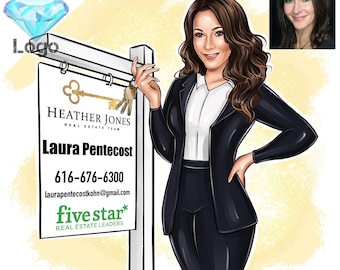 Custom Logo, Business Logo Portrait, Custom Caricature Logo, Portrait Custom Avatar, Character Logo Design, Real Estate Agent, Cartoon Logo