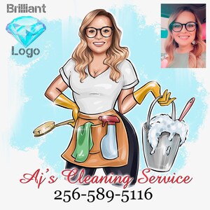 Cleaning Business Logo, House Chores Logo, Cartoon Logo Design, Office Cleaner Logo, Housekeeper Logo, Portrait Logo, Maid Service Logo