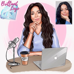 Logotipo de podcaster, retrato de dibujos animados, portada de podcast, marca de presentador de radio, diseño de logotipo de programa de podcast, logotipo de Facebook, logotipo de Blogger, logotipo personalizado
