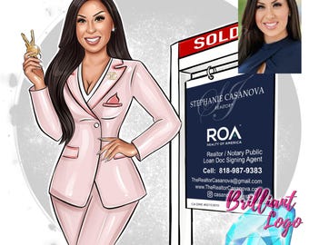 Custom Cartoon Realtor Logo: Real Estate Agent, Real Estate Broker (Digital Portrait). Sale 50%!!!!