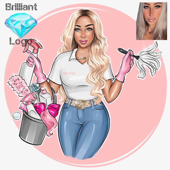Custom Cartoon Cleaning Business Logo Design: Maid Service Portrait (Digital)